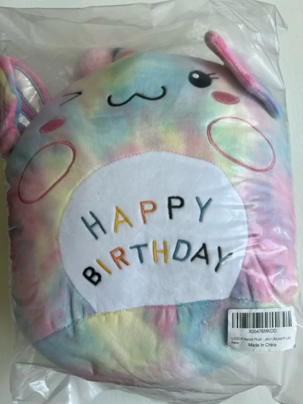 Happy Birthday Plush Party Pillow - Pastel Rainbow